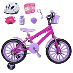 Bicicleta Infantil Aro 16 Pink Kit Roxo C/ Capacete E Kit Proteção