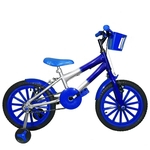 Bicicleta Infantil Aro 16 Prata Azul Kit Azul Promocional