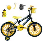 Bicicleta Infantil Aro 16 Preta Kit Amarelo C/ Acelerador Sonoro