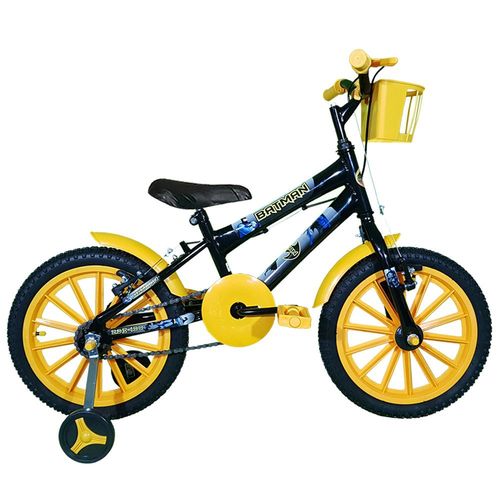 Bicicleta Infantil Aro 16 Preta Kit Amarelo Promocional