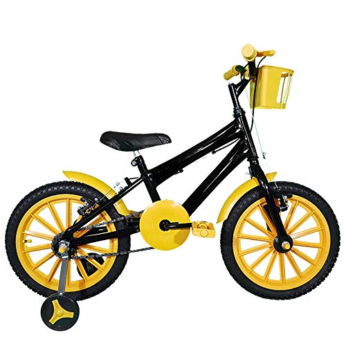 Bicicleta Infantil Aro 16 Preta Kit Amarelo Promocional