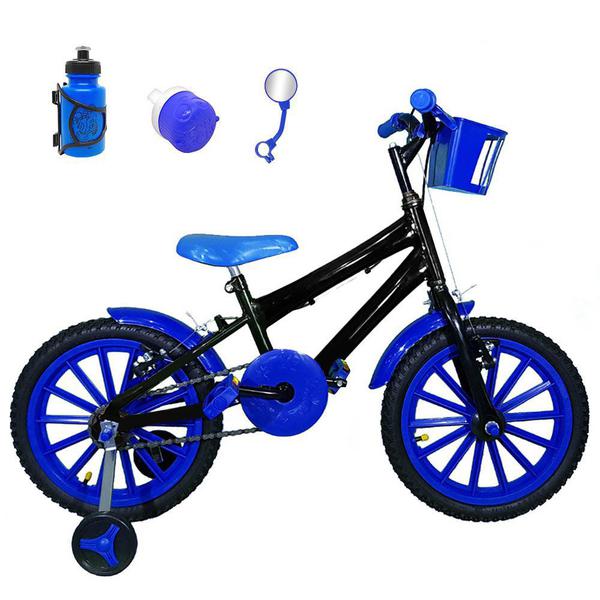Bicicleta Infantil Aro 16 Preta Kit Azul C/ Acessórios - Flexbikes