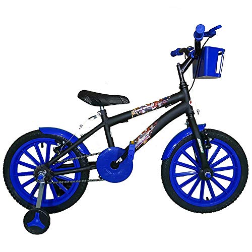 Bicicleta Infantil Aro 16 Preta Kit Azul Promocional