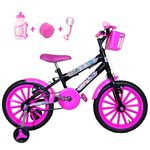Bicicleta Infantil Aro 16 Preta Kit Pink C/ Acessórios