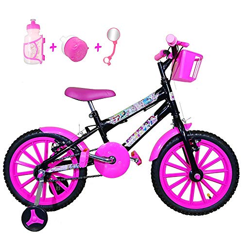 Bicicleta Infantil Aro 16 Preta Kit Pink C/Acessórios