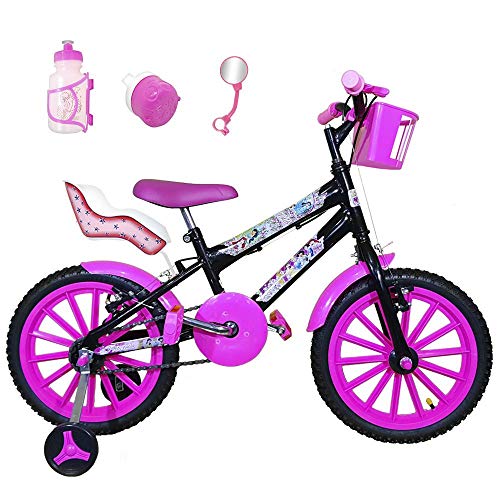 Bicicleta Infantil Aro 16 Preta Kit Pink C/Cadeirinha para Boneca