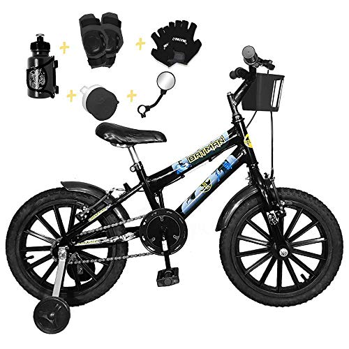 Bicicleta Infantil Aro 16 Preta Kit Preto C/Acessórios e Kit Proteção