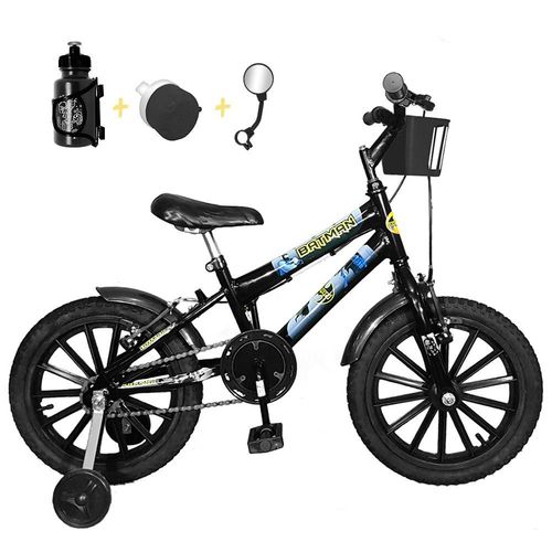 Bicicleta Infantil Aro 16 Preta Kit Preto C/ Acessórios