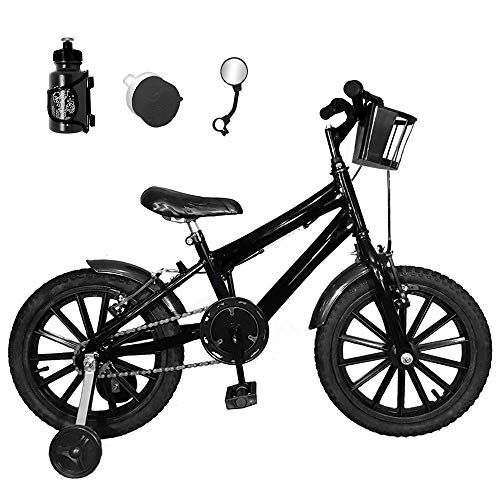 Bicicleta Infantil Aro 16 Preta Kit Preto C/Acessórios