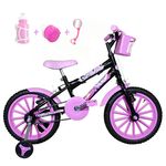 Bicicleta Infantil Aro 16 Preta Kit Rosa Bebê C/ Acessórios
