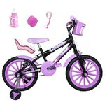 Bicicleta Infantil Aro 16 Preta Kit Rosa Bebê C/ Cadeirinha para Boneca