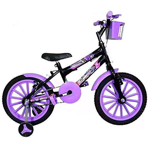 Bicicleta Infantil Aro 16 Preta Kit Roxo Promocional