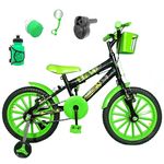 Bicicleta Infantil Aro 16 Preta Kit Verde C/ Acelerador Sonoro