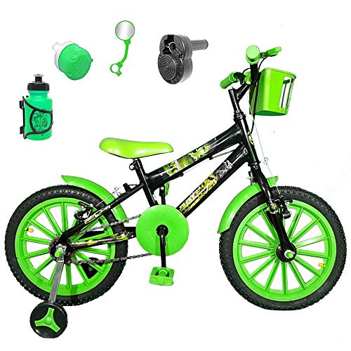 Bicicleta Infantil Aro 16 Preta Kit Verde C/Acelerador Sonoro