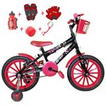 Bicicleta Infantil Aro 16 Preta Kit Vermelho C/ Acessórios e Kit Proteção