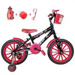 Bicicleta Infantil Aro 16 Preta Kit Vermelho C/ Acessórios
