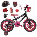 Bicicleta Infantil Aro 16 Preta Kit Vermelho C/ Capacete, Kit Proteção e Acelerador