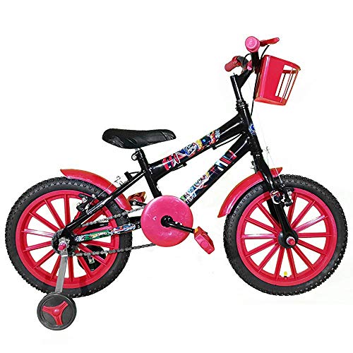 Bicicleta Infantil Aro 16 Preta Kit Vermelho Promocional