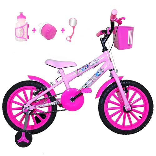 Bicicleta Infantil Aro 16 Rosa Bebê Kit Pink C/ Acessórios