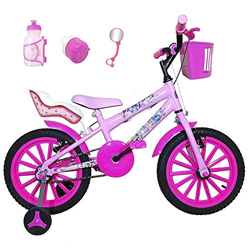 Bicicleta Infantil Aro 16 Rosa Bebê Kit Pink C/Cadeirinha para Boneca