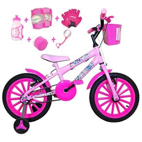 Bicicleta Infantil Aro 16 Rosa Bebê Kit Pink com Acessórios e Kit Proteção