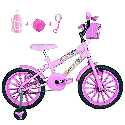 Bicicleta Infantil Aro 16 Rosa Bebê Kit Rosa Bebê C/Acessórios