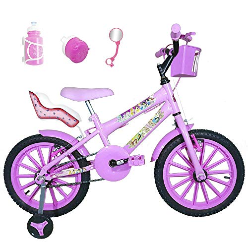 Bicicleta Infantil Aro 16 Rosa Bebê Kit Rosa Bebê C/Cadeirinha para Boneca