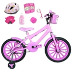 Bicicleta Infantil Aro 16 Rosa Bebê Kit Rosa Bebê C/ Capacete E Kit Proteção