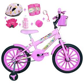 Bicicleta Infantil Aro 16 Rosa Bebê Kit Rosa Bebê com Capacete e Kit Proteção