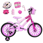 Bicicleta Infantil Aro 16 Rosa Bebê Pink Kit Rosa Bebê C/ Capacete E Kit Proteção