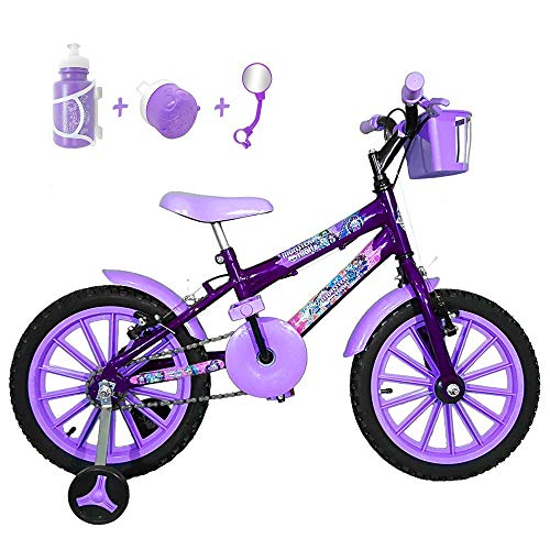 Bicicleta Infantil Aro 16 Roxa Kit Lilás C/Acessórios
