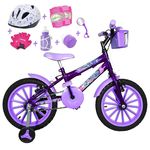 Bicicleta Infantil Aro 16 Roxa Kit Lilás C/ Capacete e Kit Proteção