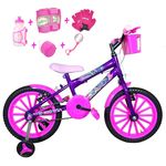 Bicicleta Infantil Aro 16 Roxa Kit Pink C/ Acessórios e Kit Proteção