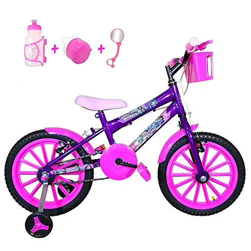 Bicicleta Infantil Aro 16 Roxa Kit Pink C/Acessórios