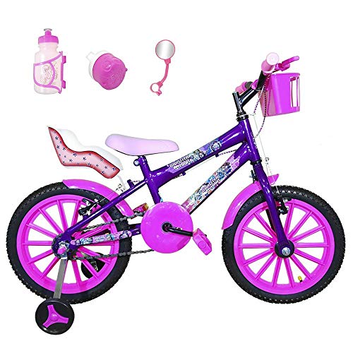 Bicicleta Infantil Aro 16 Roxa Kit Pink C/Cadeirinha para Boneca