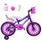 Bicicleta Infantil Aro 16 Roxa Kit Pink C/ Cadeirinha para Boneca
