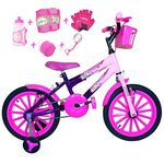 Bicicleta Infantil Aro 16 Roxa Rosa Bebê Kit Pink C/ Acessórios e Kit Proteção