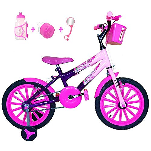 Bicicleta Infantil Aro 16 Roxa Rosa Bebê Kit Pink C/Acessórios
