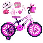 Bicicleta Infantil Aro 16 Roxa Rosa Bebê Kit Pink C/ Capacete e Kit Proteção
