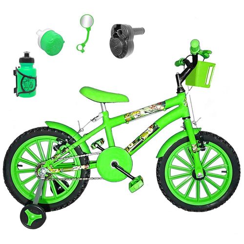 Bicicleta Infantil Aro 16 Verde Claro Kit Verde C/ Acelerador Sonoro