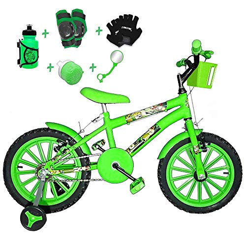 Bicicleta Infantil Aro 16 Verde Claro Kit Verde C/Acessórios e Kit Proteção