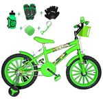 Bicicleta Infantil Aro 16 Verde Claro Kit Verde C/ Acessórios e Kit Proteção