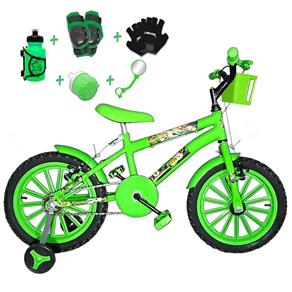 Bicicleta Infantil Aro 16 Verde Claro Kit Verde com Acessórios e Kit Proteção