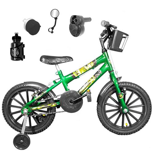 Bicicleta Infantil Aro 16 Verde Escuro Kit Preto C/ Acelerador Sonoro
