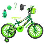 Bicicleta Infantil Aro 16 Verde Escuro Kit Verde C/ Acelerador Sonoro