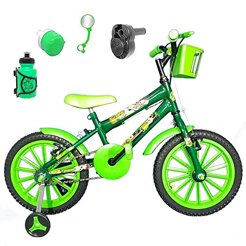 Bicicleta Infantil Aro 16 Verde Escuro Kit Verde C/Acelerador Sonoro