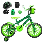 Bicicleta Infantil Aro 16 Verde Escuro Kit Verde C/ Capacete e Kit Proteção