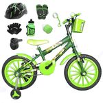 Bicicleta Infantil Aro 16 Verde Escuro Kit Verde C/ Capacete, Kit Proteção e Acelerador