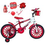 Bicicleta Infantil Aro 16 Vermelha Branca Kit Vermelho C/ Acessórios e Kit Proteção