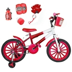Bicicleta Infantil Aro 16 Vermelha Branca Kit Vermelho C/ Acessórios E Kit Proteção